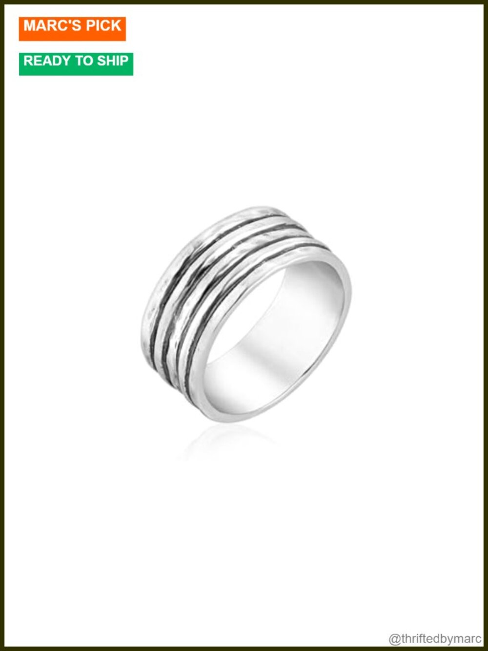 Solid 925 Sterling Silver Ribbed Band Ring Wide Oxidized Statement